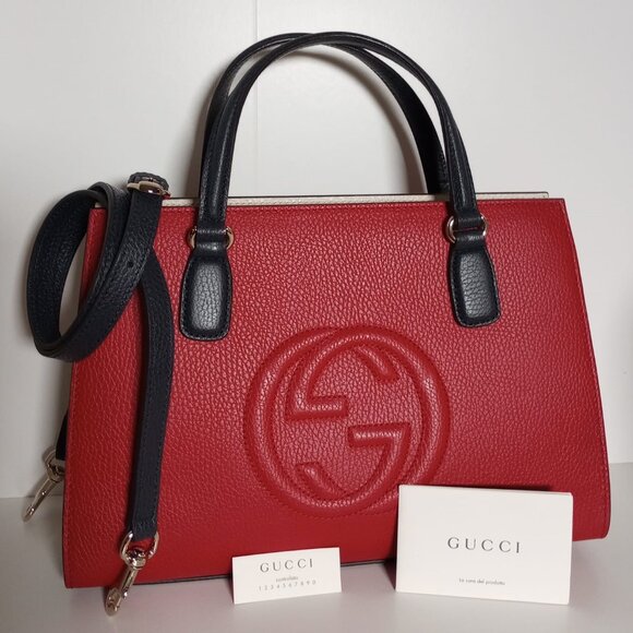 GUCCI SOHO CONVERTIBLE TOP HANDLE SATCHEL LEATHER 100% AUTHENTIC - Picture 1 of 16
